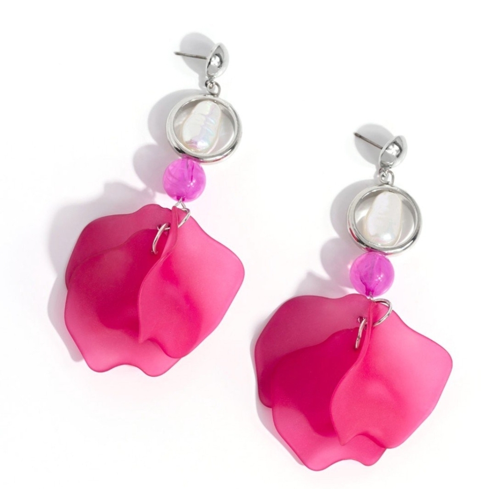 Paparazzi Pink and Silver Floral Earrings Lush Limit Post Unique Jewelry